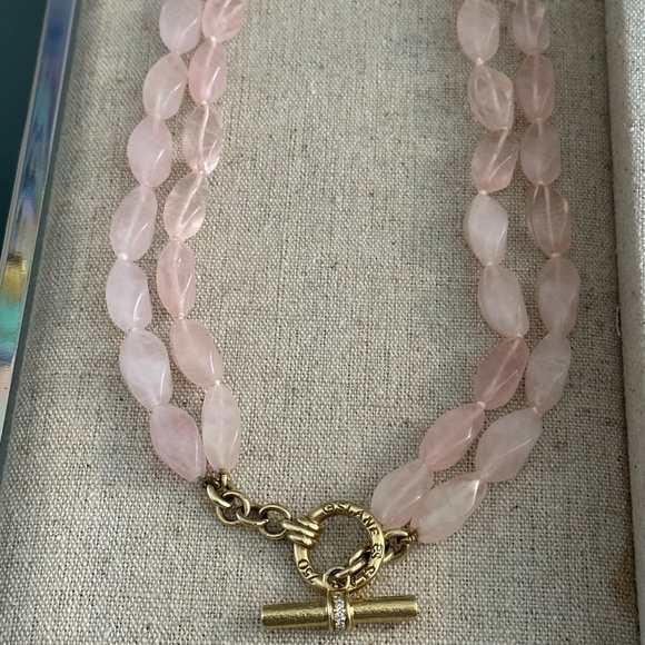 Designer SLANE ~ 18K Yellow Gold ~ Rose Quartz & Diamond Necklace Double Strand - Picture 2 of 16